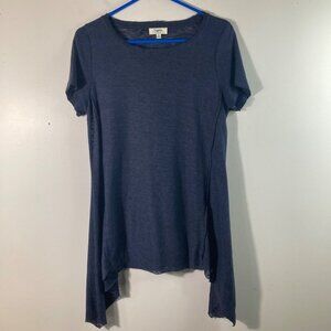 Womens Hayden Lagenlook Asymmetrical Linen Blend Tee‎ Shirt Navy S